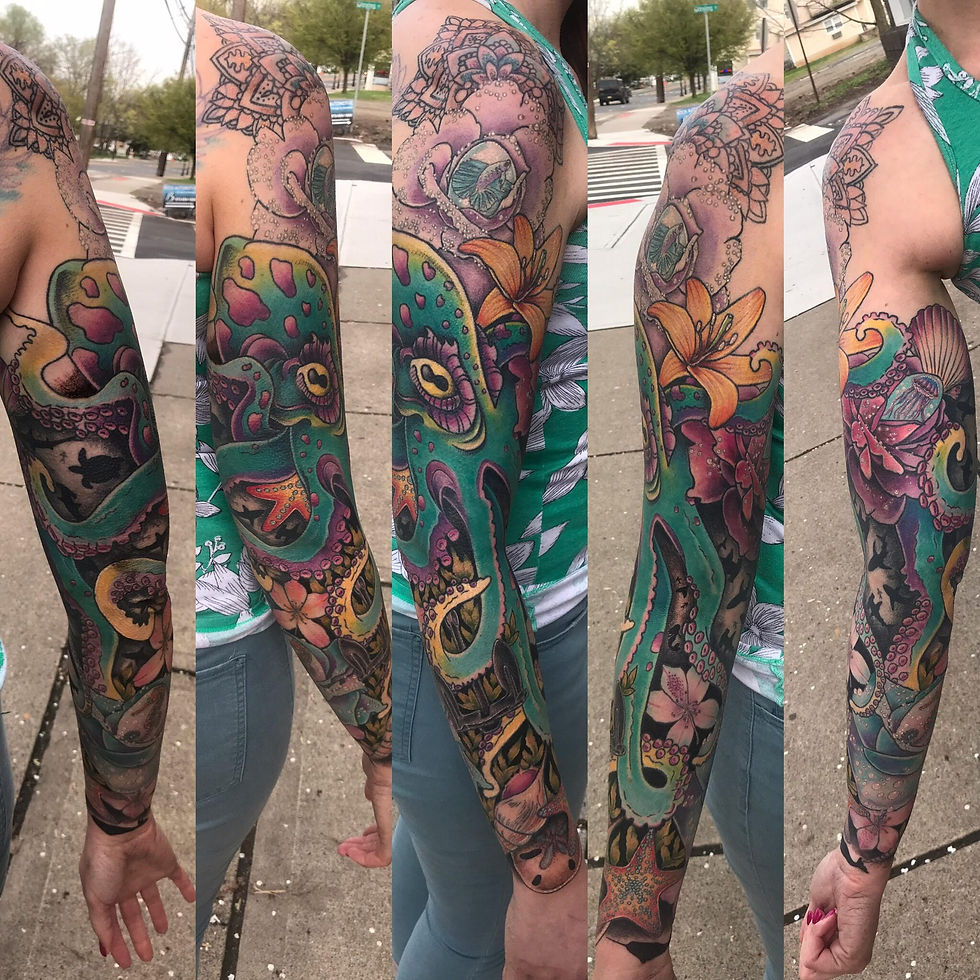 Ocean, Flower and Octopus Sleeve