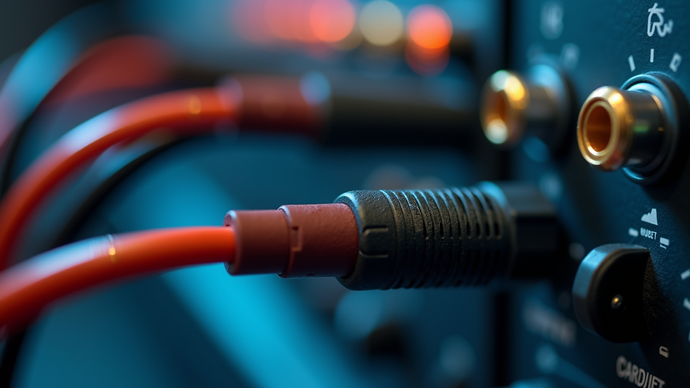 Eye-level view of high-quality audio cables and connections