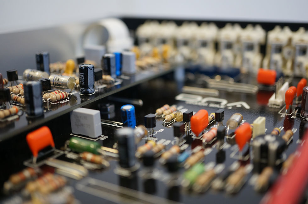 Close-up view of a modern amplifier circuit board