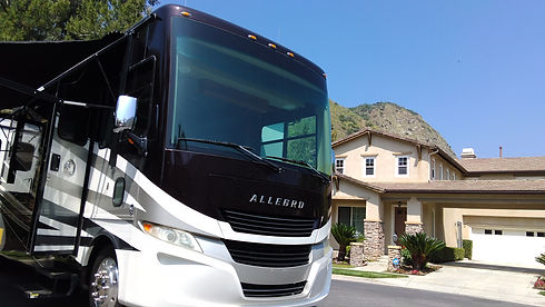 Allegro motorhome RV front panel exterior of vehicle.