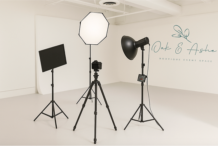 Photography equipment set up in the photo shoot space at Oak and Ashe in Lake Worth.png