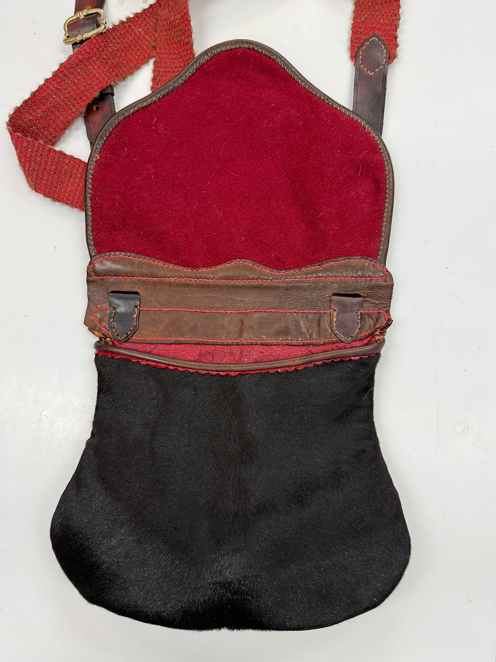 Thumbnail: Calf Hair Pouch with Bison Wool/Linen Handwoven Strap
