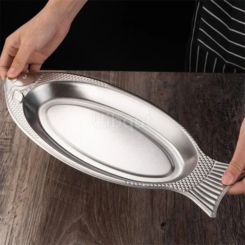 Thumbnail: Fish Barbecue Tray Stainless Steel Plates Nautical Themed Party Decoration