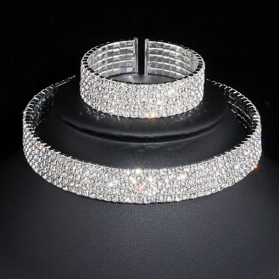 Thumbnail: Jewelry Set Classic Elegant Tassel Crystal Rhinestone Event Wedding Necklace Set