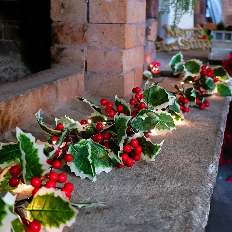 Thumbnail: 2M Christmas Garland Light Red Berry Holly Leaves Ivy Vine Home Holiday Decor