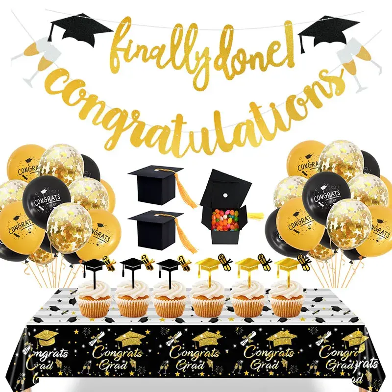 Graduation Balloons Banner Cake Topper Disposable Tableware Congratulations
