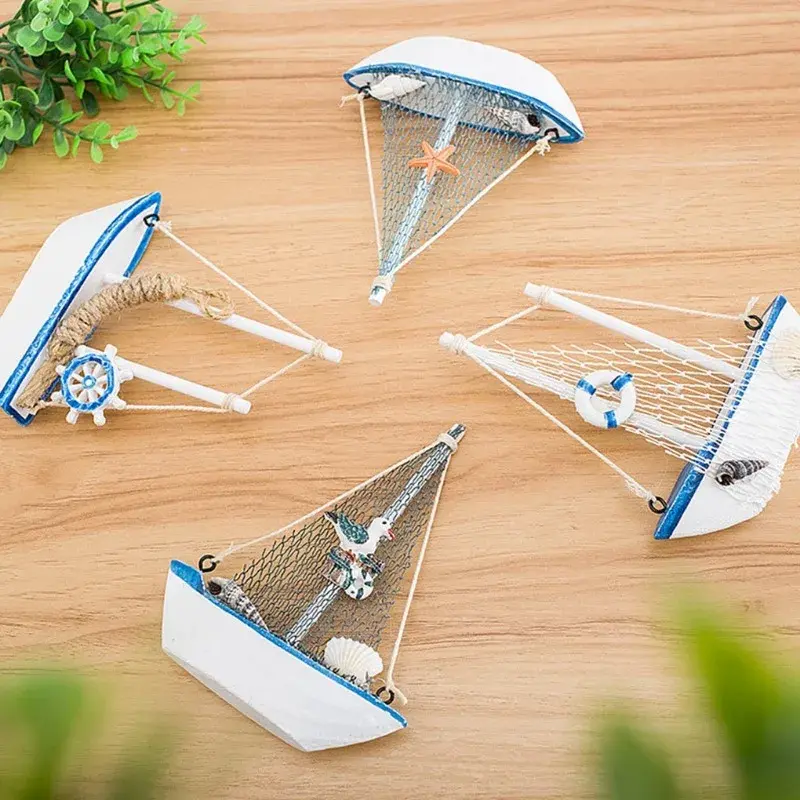1pc Mini Mediterranean Wooden Nautical Sailboat Party Home Decor Centerpieces