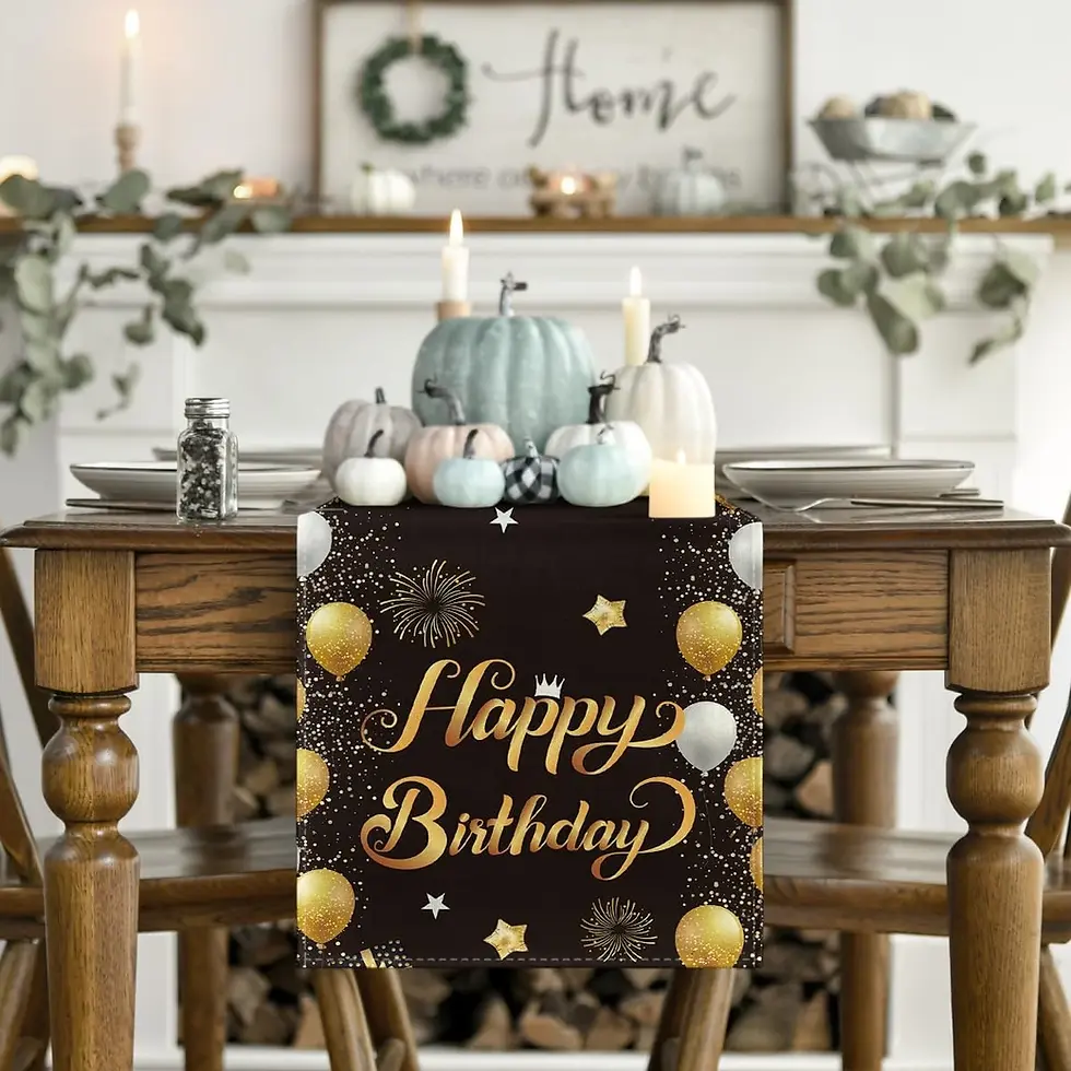 Happy Birthday Linen Table Runner Holiday Party Birthday Decoration Reusable