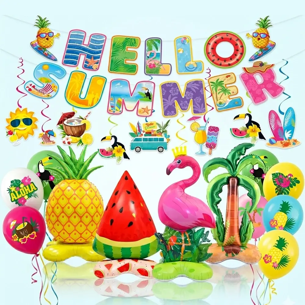 Hawaiian Party Decorations Banner Balloons Pool Birthday Party Supplies