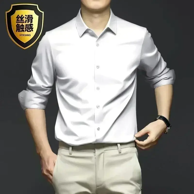 Thumbnail: S-6xl Men's Long Sleeve Shirt Luxury Wrinkle Resistant Business Casual Silk Gift