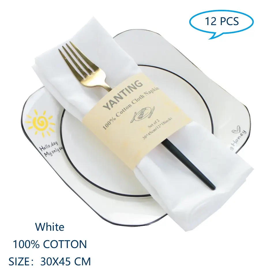 Thumbnail: 12 Table Cloth Napkins Cotton Durable Fabric Reusable Easter Wedding Decoration