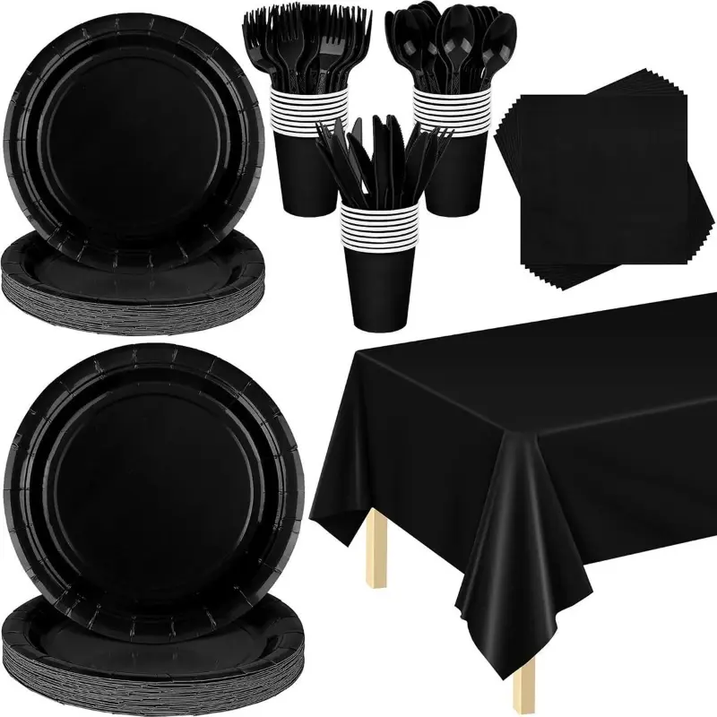 Baptism Anniversary Celebration Black Tableware Set – Plates, Cups, Napkins