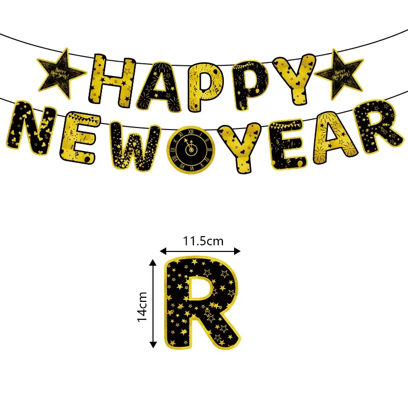 Thumbnail: New Year Black Gold Paper Banner Sign Party Garland Home Decorations Supplies