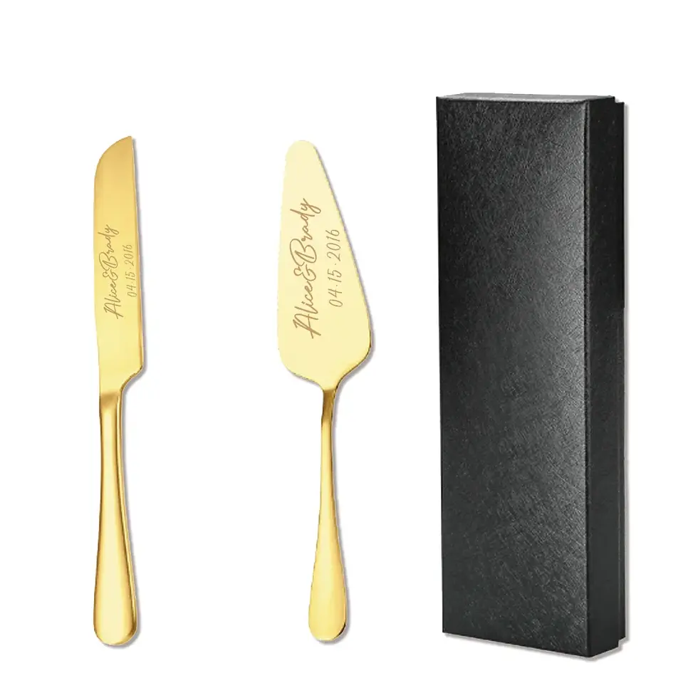 Thumbnail: 2pc Custom Engraved Cake Knife Set Gift Box Wedding Birthday Party