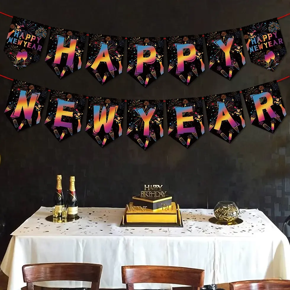 Thumbnail: New Year Black Gold Paper Banner Sign Party Garland Home Decorations Supplies