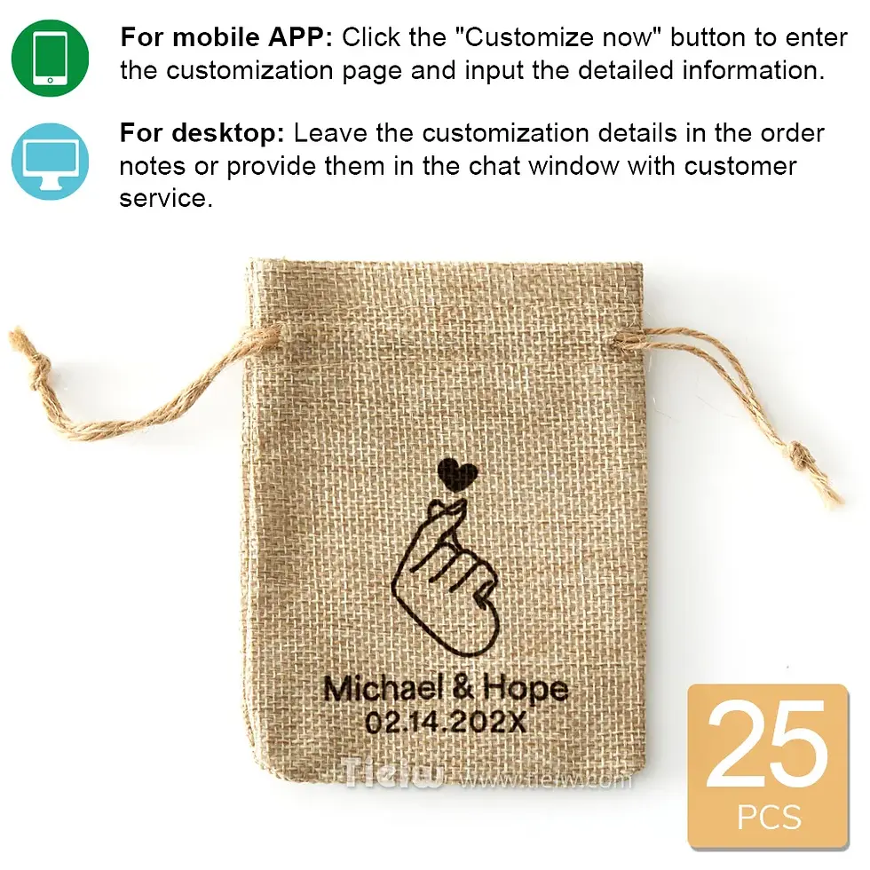 Thumbnail: Custom Burlap Jute Gift Thank You Favor Bags Wedding Party Baby Shower Birthday