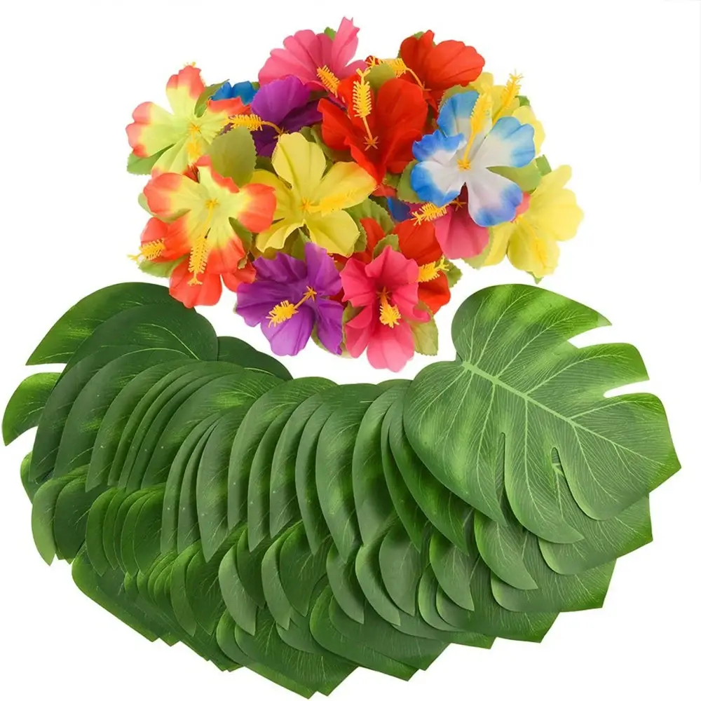 Pool Party Decor Tropical Monstera Palm Leaves Flower Luau Party Jungle Decor
