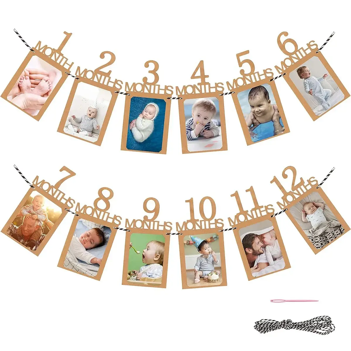 Baby First Birthday Party 12 Months Photo Banner Party Decor Photo Garland
