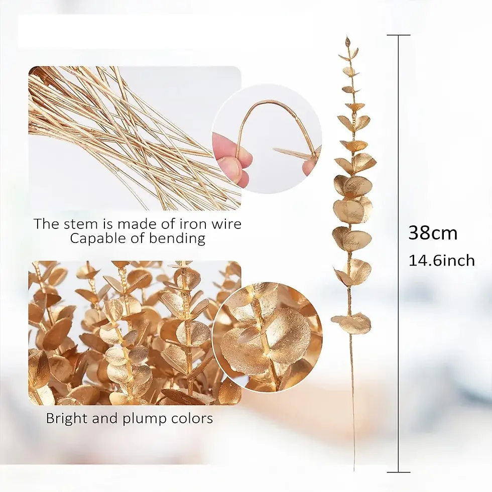 Thumbnail: 10/20pc Artificial Eucalyptus Gold Leaves Wedding Bouquet Thanksgiving Decor