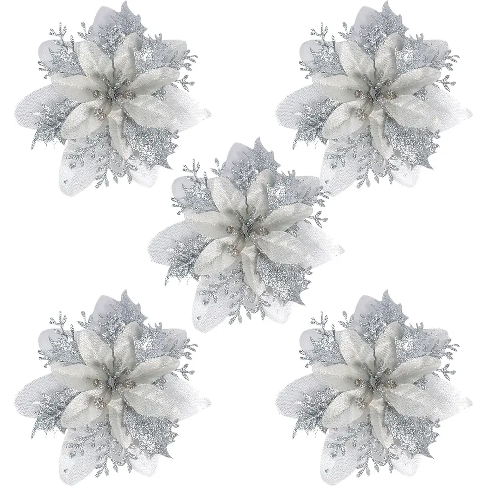 Thumbnail: Artificial Poinsettia Flower 5/10Pcs 15cm Glitter Christmas Decor Home New Year
