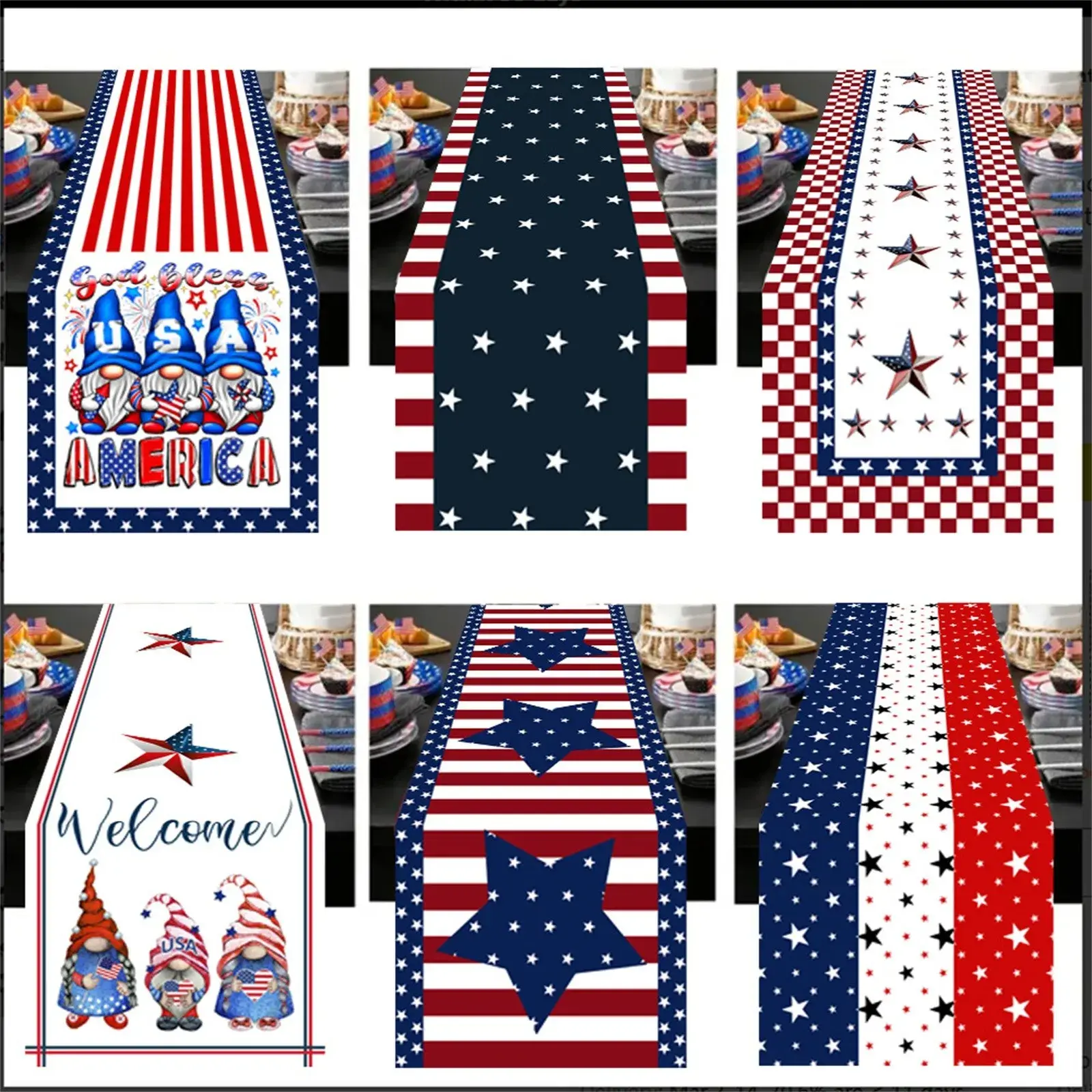 Patriotic Table Runner Independence Day 4th of July Theme Tableware Party Decor