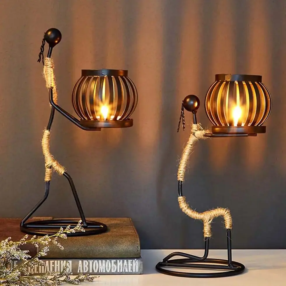 African Iron Sculpture Candle Holder Decor Home Gift Decoration