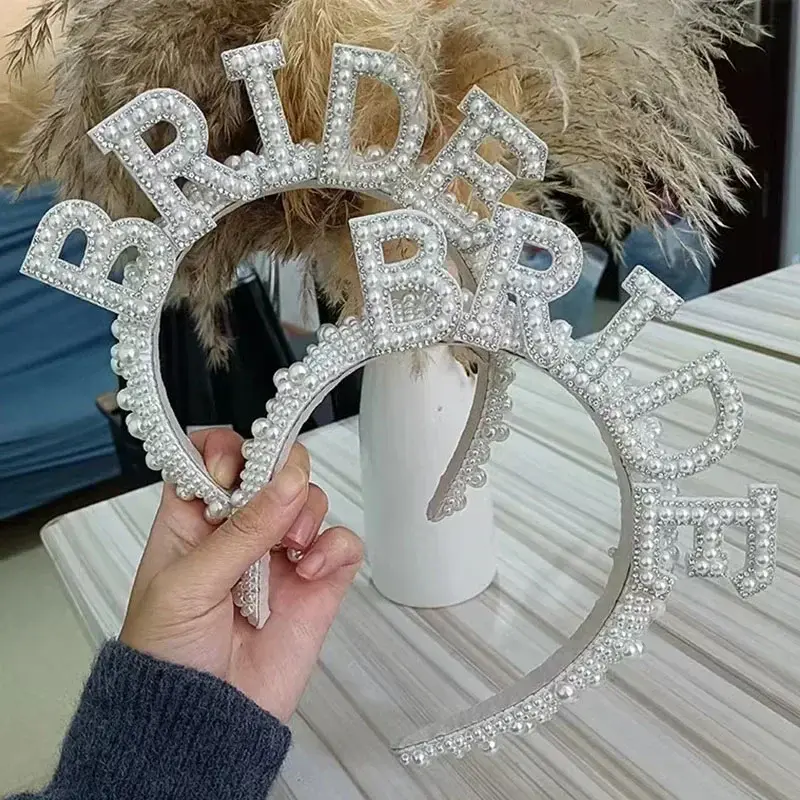 Thumbnail: Bride Pearl Crown Headband Bachelorette Bridal Shower Party Wedding Gift