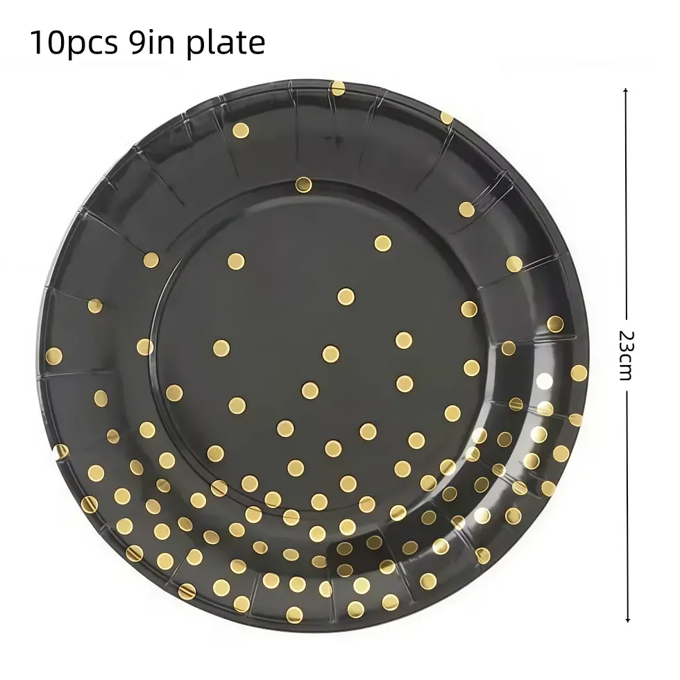 Thumbnail: Black Gold Party Decorations Tableware Plates Cups Napkin Holiday Supplies