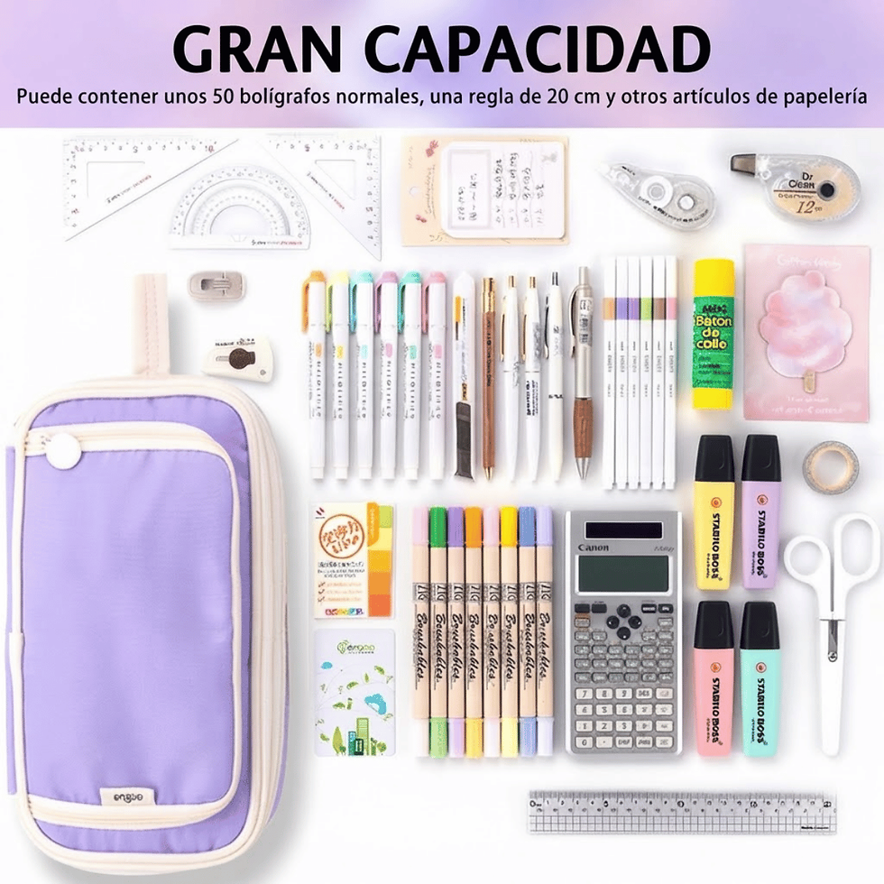 Miniatura: Cartuchera Escolar Extra Grande 3 Compartimentos Con Cierre Organizador Lila
