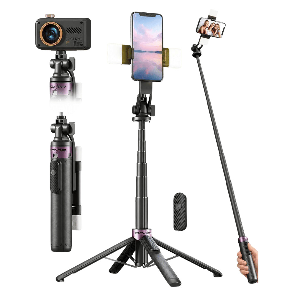 Palo Selfie Trípode Celular Con Luz Control Remoto Base de 4 Patas