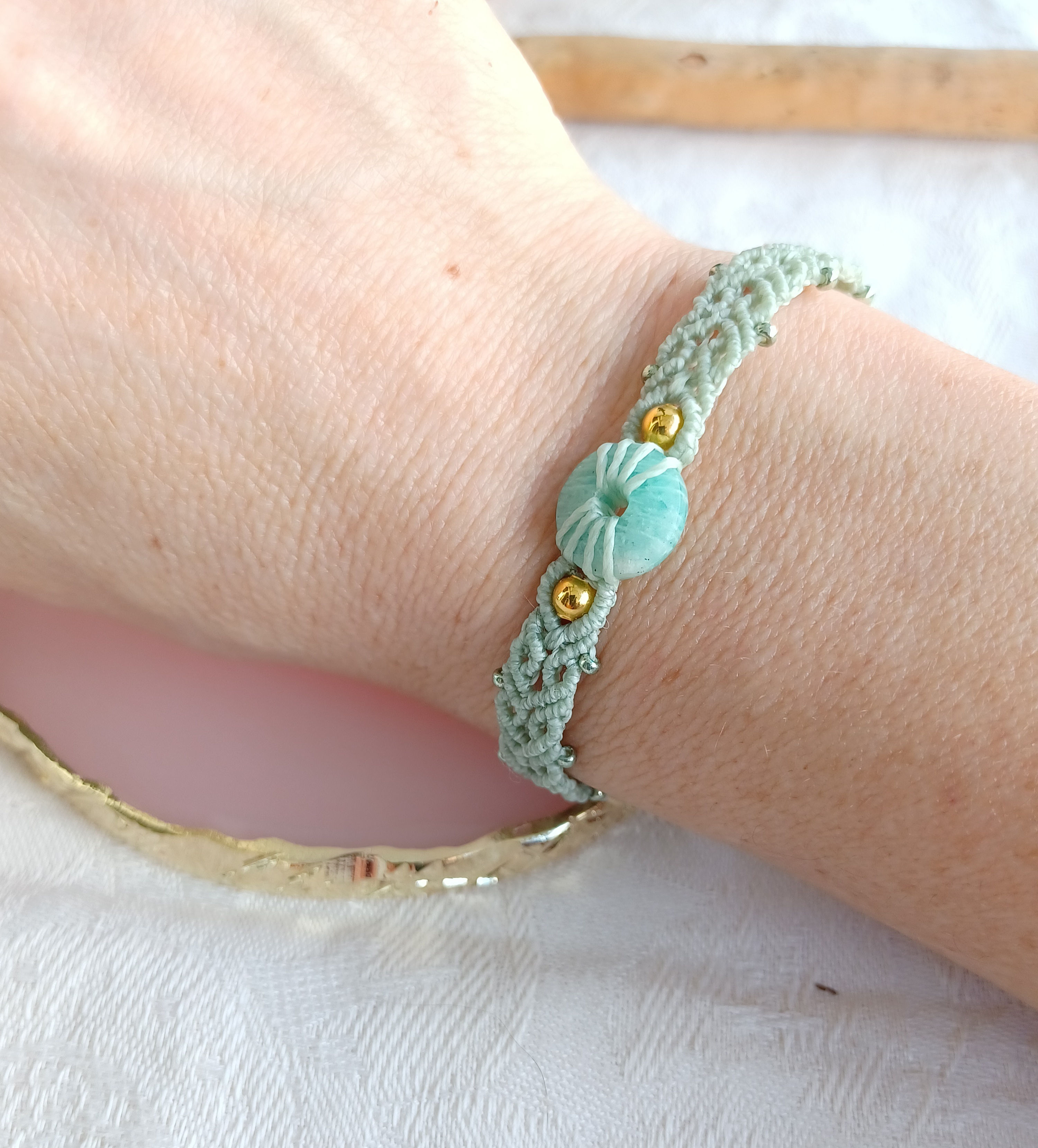 bracelet micro - macramé donuts pierre naturelle amazonite