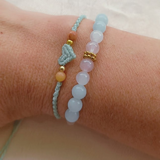 bracelet double femme colori menthe en macramé et perles naturelles