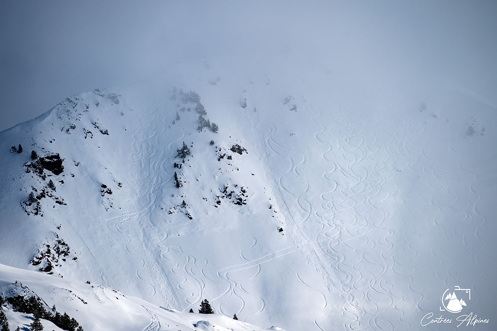 Les traces des skieurs donnent un côté très esthétique à la montagne !