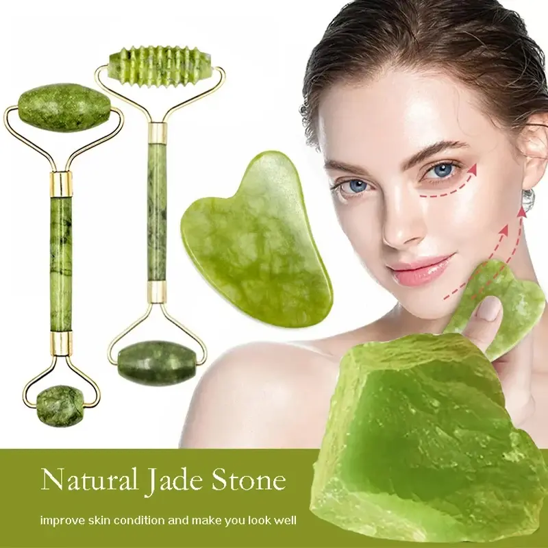 Kit de Massagem Facial Jade e Gua Sha RitmoZen para skincare e lifting natural