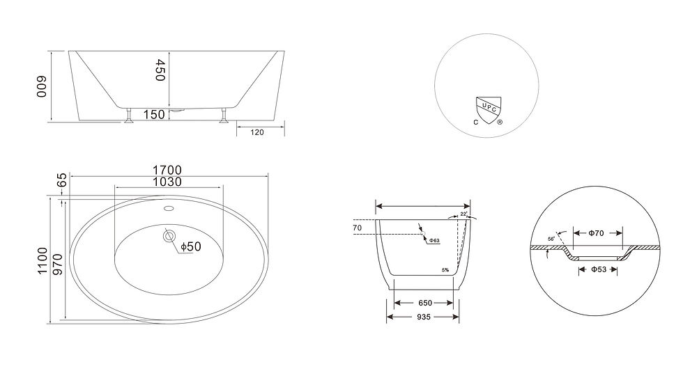 Thumbnail: Freestanding Soaking Acrylic Bathtub 67" (FBTK72867)