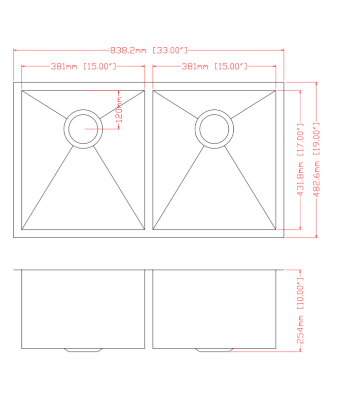 Thumbnail: Kitchen Sink 16 Gauge 33"L x 19"W x 10" Depth with Soap Dispenser & Drain
