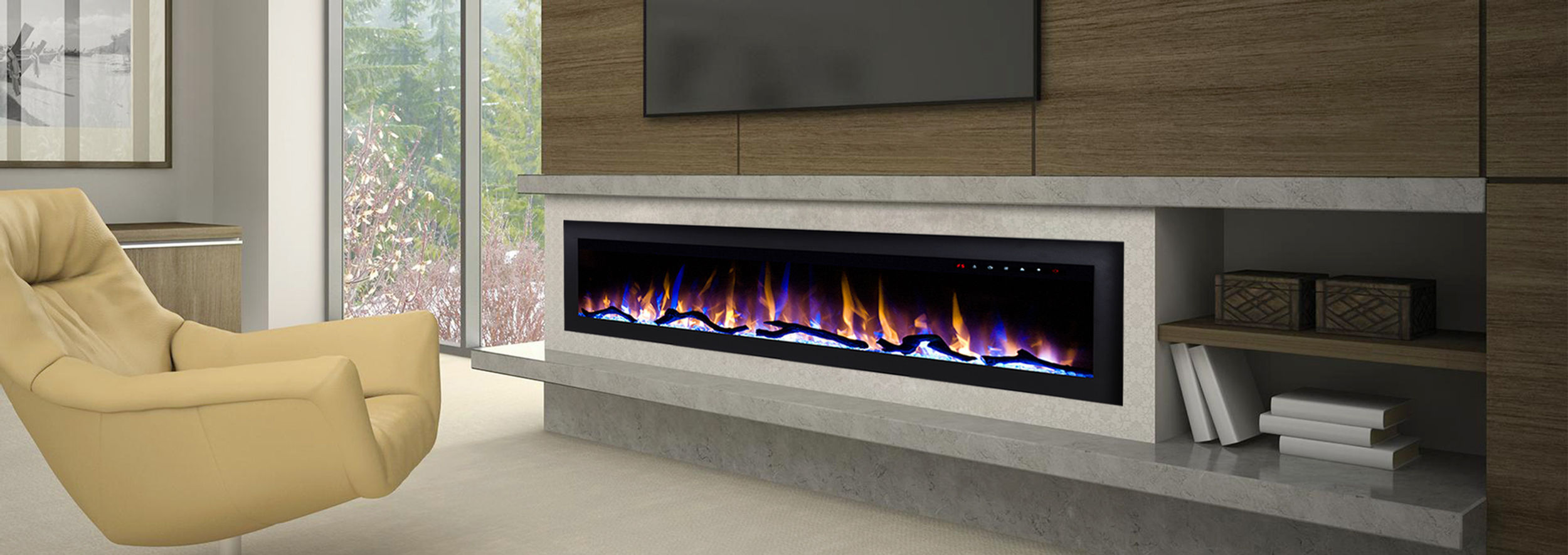 Electric Fireplace 72 inch Built-in Wall with Touch Screen and Remote