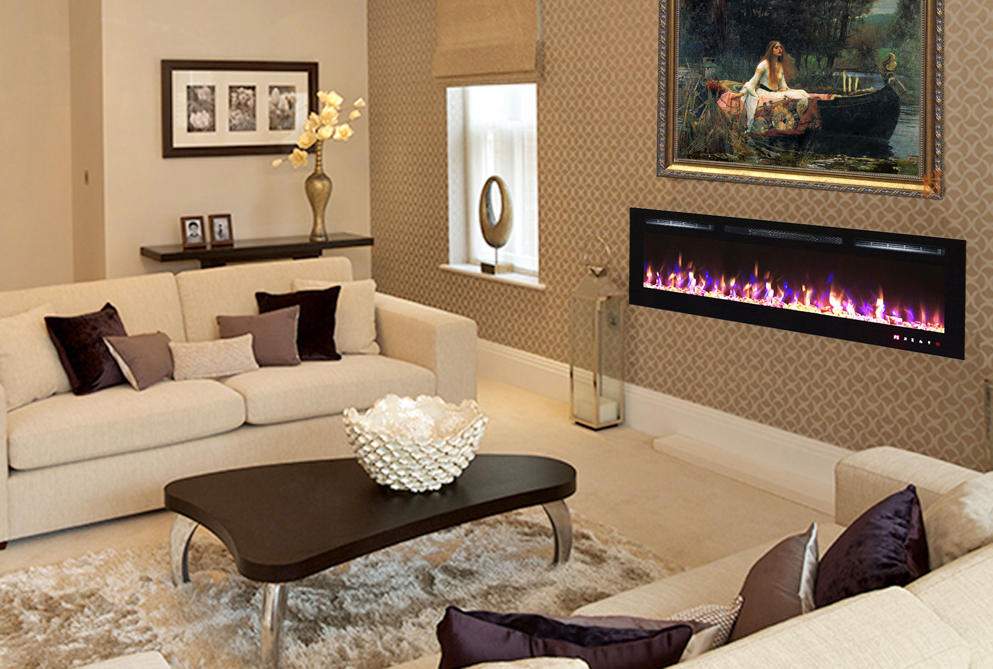 Electric Fireplace 72 inch with Touch Screen and Remote Control