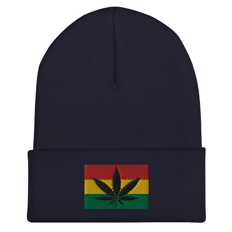 Thumbnail: REGGAE RASTA CANNABIS (multi colors) - Cuffed Beanie