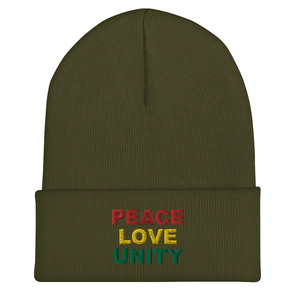 Thumbnail: PEACE LOVE & UNITY (multi colors) - Cuffed Beanie