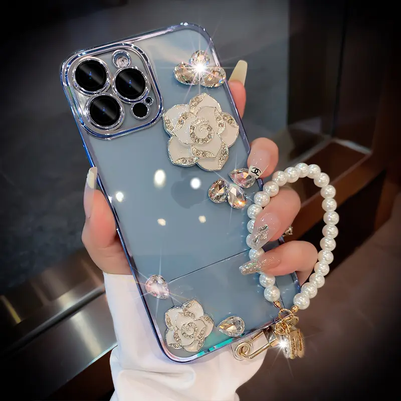 Thumbnail: Rose Blossom Lens Film Transparent Women's Phone Case for iPhone 12,13, and 14