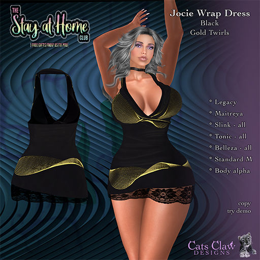 Cats Claw Design - Jocie Wrap Black Gold Twirls