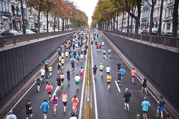 Group of athletes running in a marathon