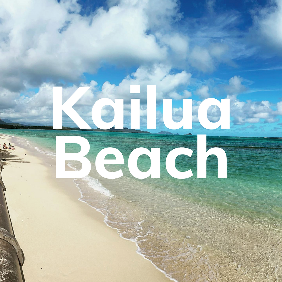 The text reads "Kailua Beach" with a photo of a beach with clear turquoise waters.