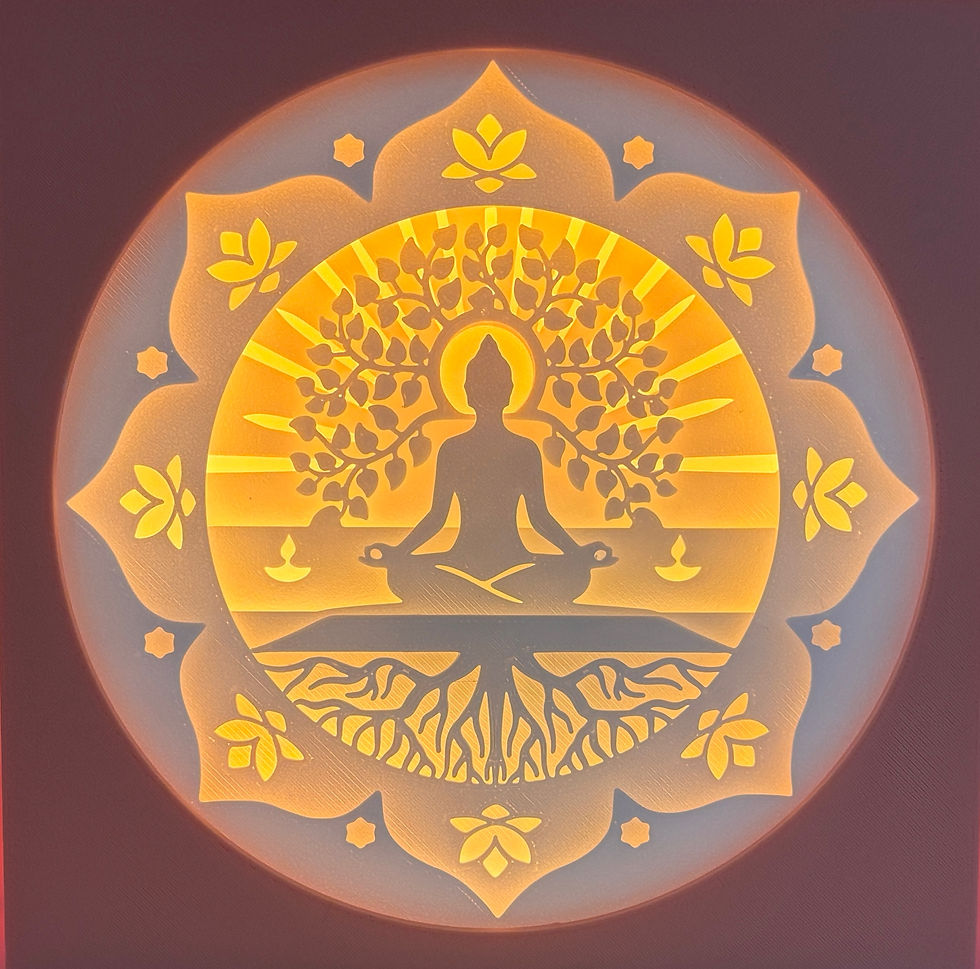 Détail des couches de la lampe Bouddha : lotus, feuilles, racines et lampes à huile