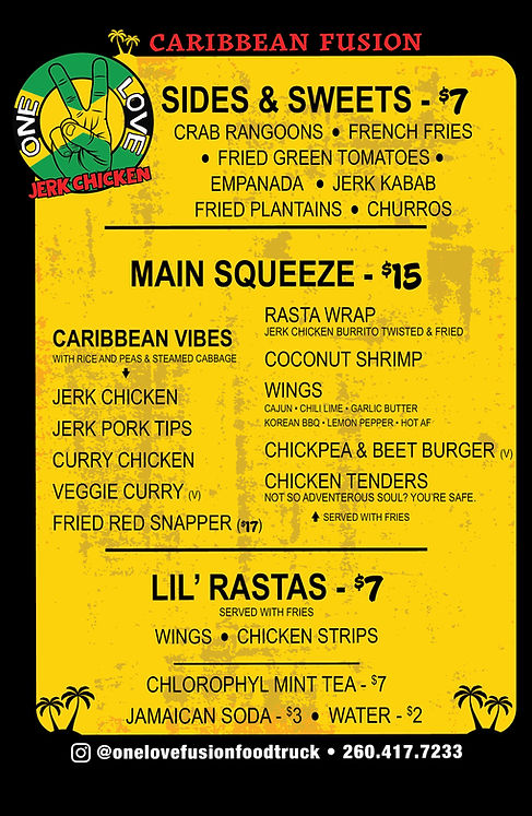 best Caribbean food Fort Wayne one love menu