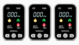 Three views of MARCALA home air monitor with digital displays