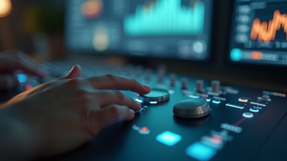 Plano detalle de un panel de control inteligente con botones y pantalla táctil