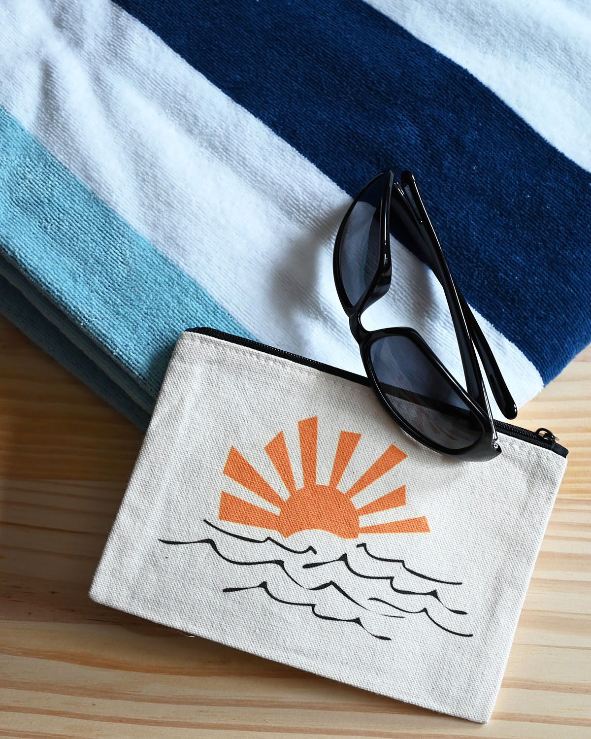 Summer Waves Cotton Canvas Zipper Pouch