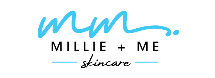 Logo of Millie and Me Skincare featuring two light-blue cursive M's.